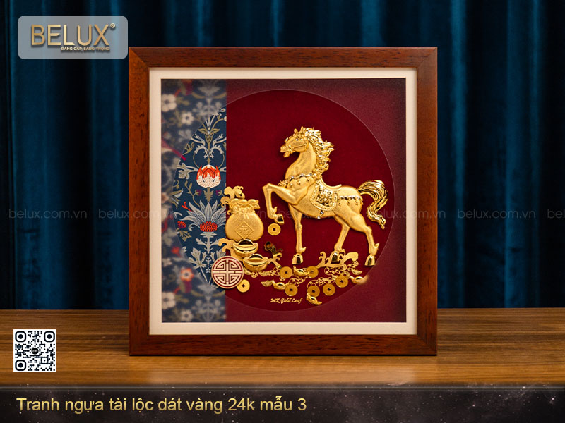 Tranh quà tặng bát mã dát vàng 24k mẫu 3